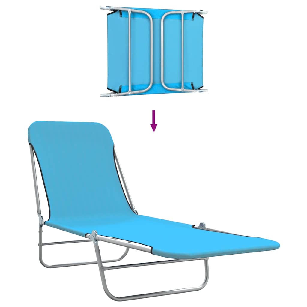 Foldable sun loungers, 2 pcs, blue, steel and fabric