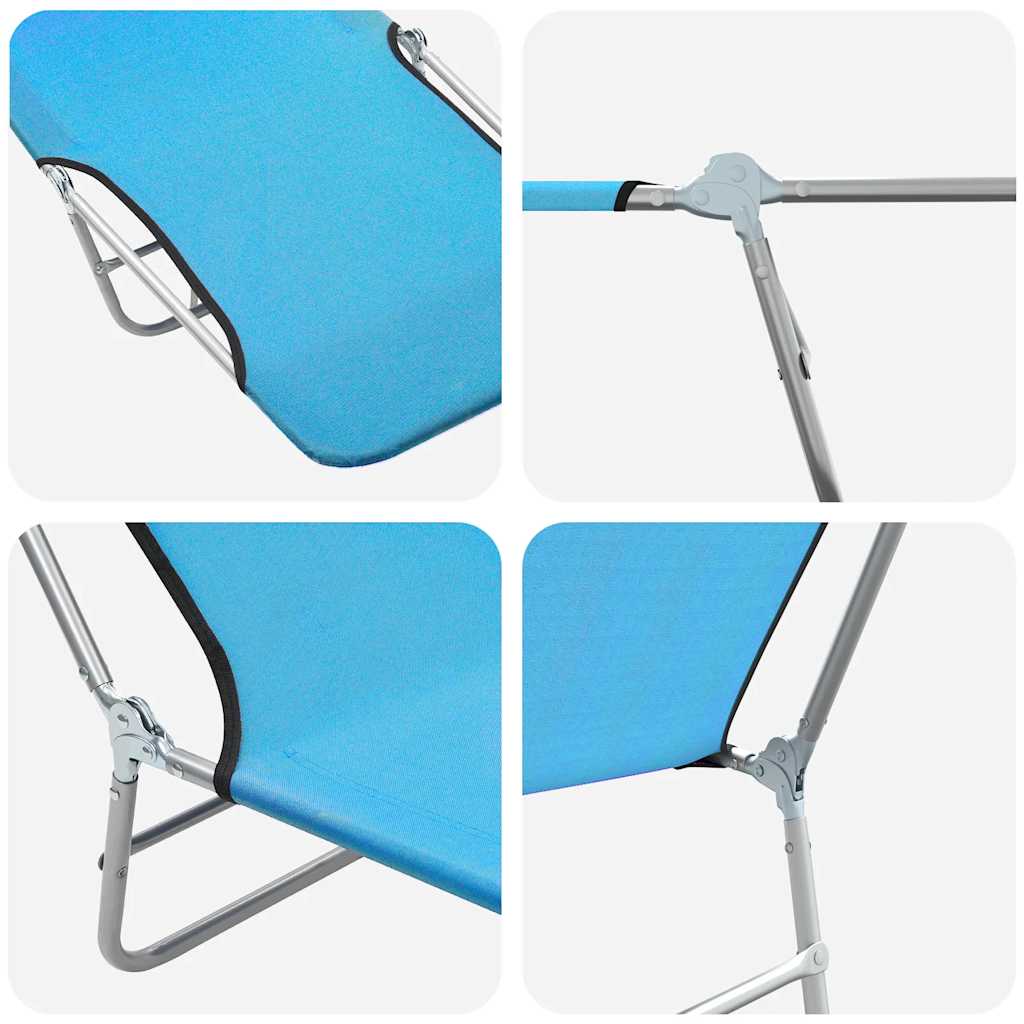 Foldable sun loungers, 2 pcs, blue, steel and fabric