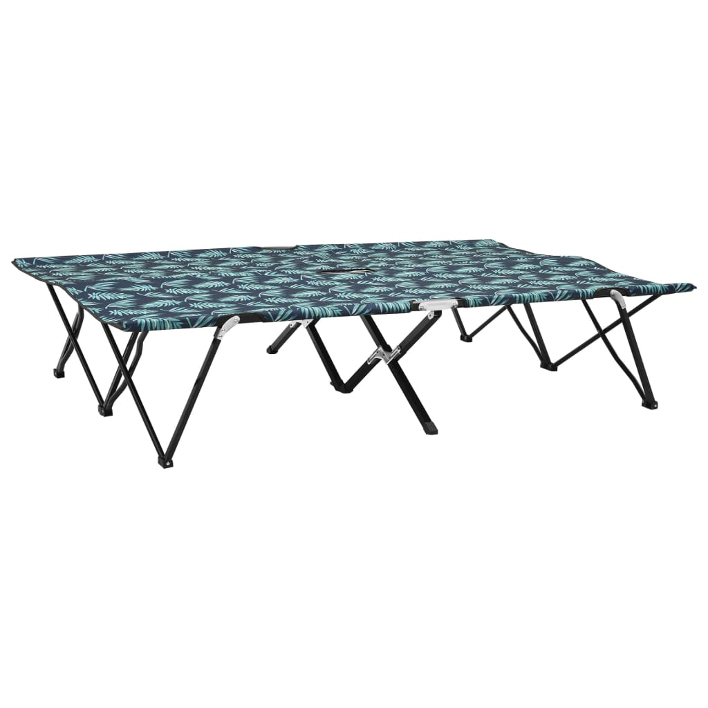 Foldable double sun lounger, steel, with leaves