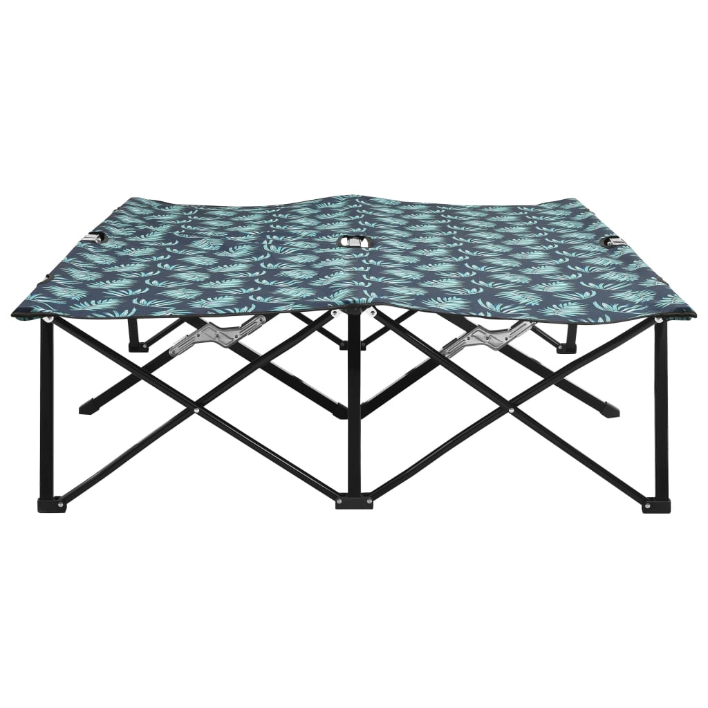 Foldable double sun lounger, steel, with leaves