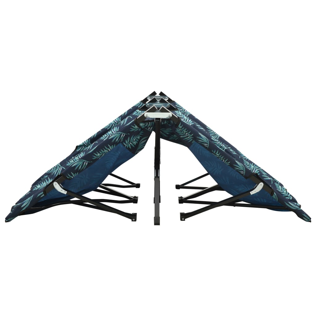 Foldable double sun lounger, steel, with leaves