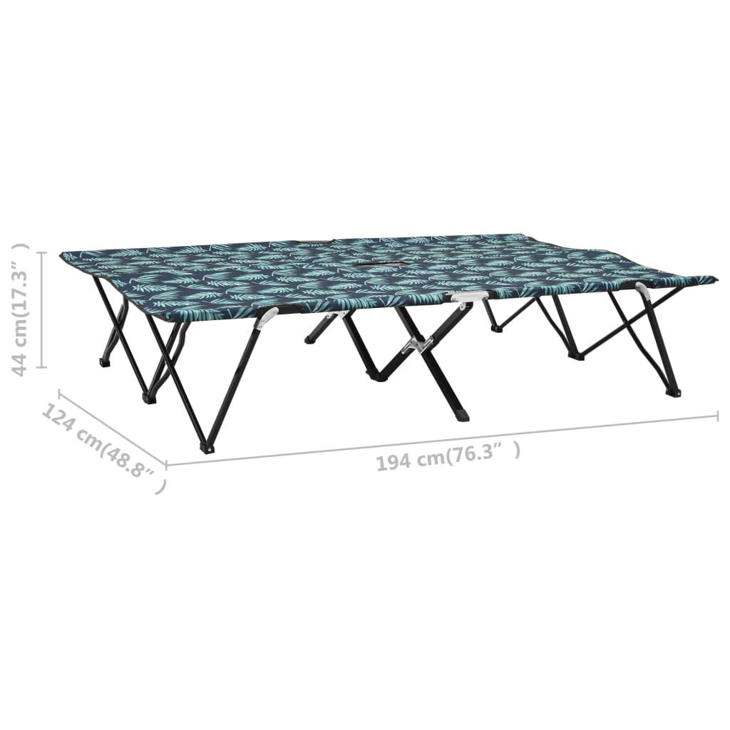 Foldable double sun lounger, steel, with leaves