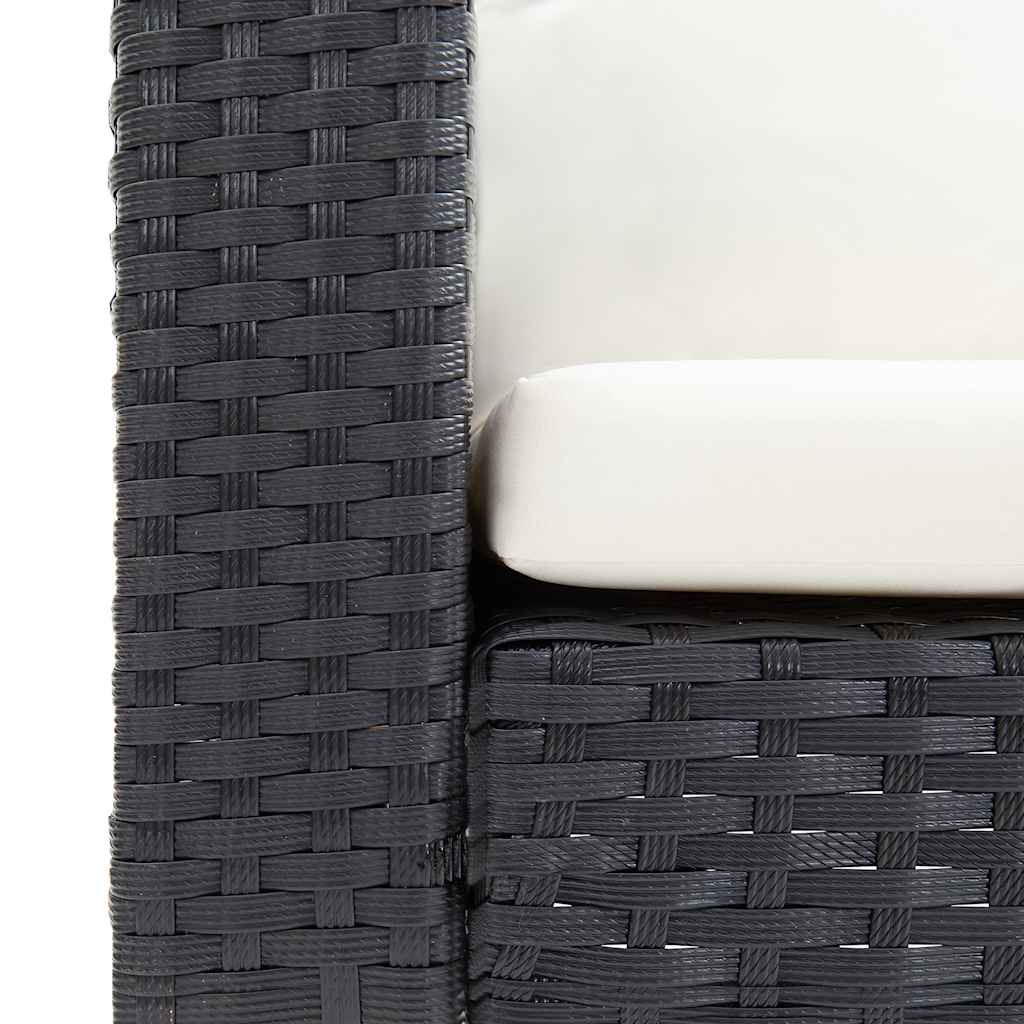 Trivietė sodo sofa su pagalvėlėmis, juodos spalvos, poliratanas