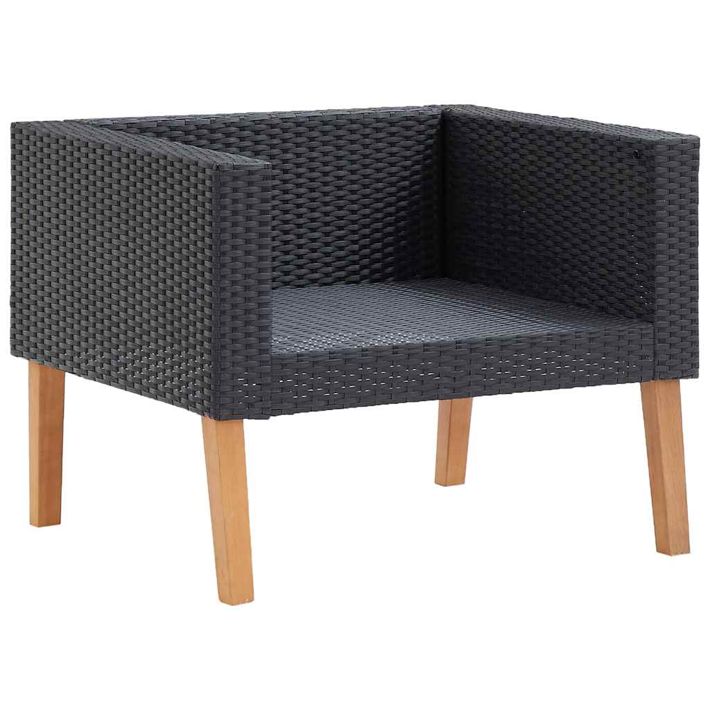 Vienvietė sodo sofa su pagalvėlėmis, juoda, poliratanas