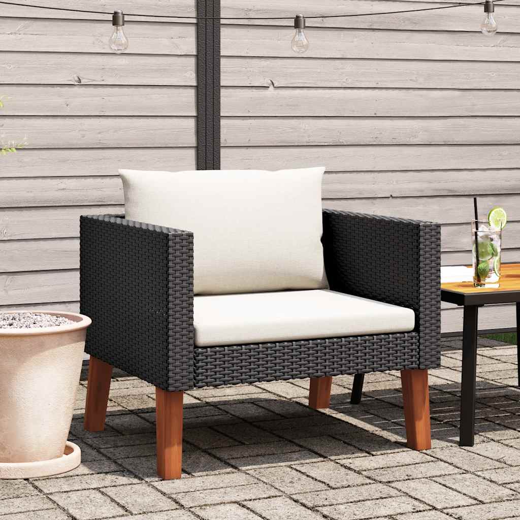 Vienvietė sodo sofa su pagalvėlėmis, juoda, poliratanas