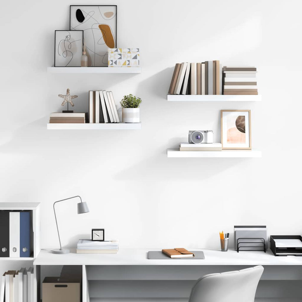 Pakabinamos lentynos, 4vnt., baltos, 60x23,5x3,8cm, MDF