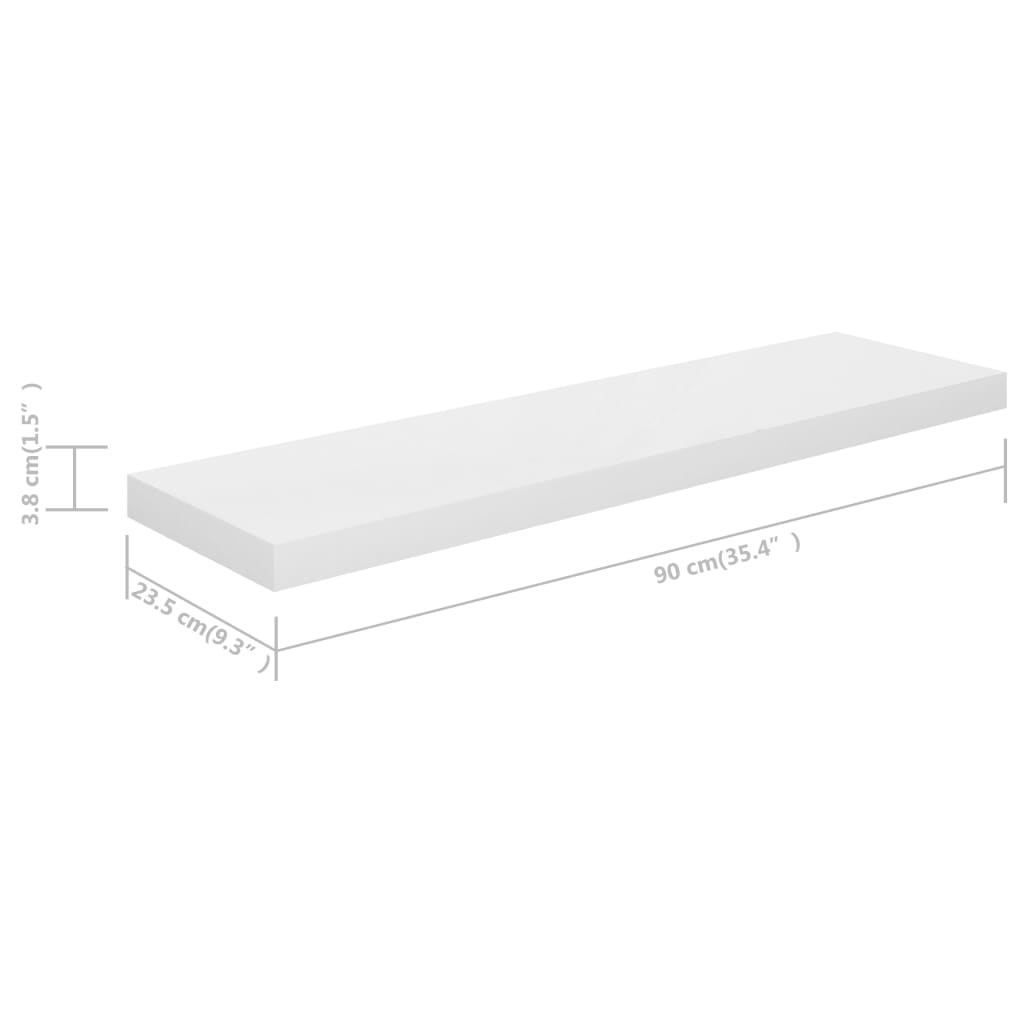 Piekaramais sienas plaukts, balts, 90x23,5x3,8cm, MDF, spīdīgs