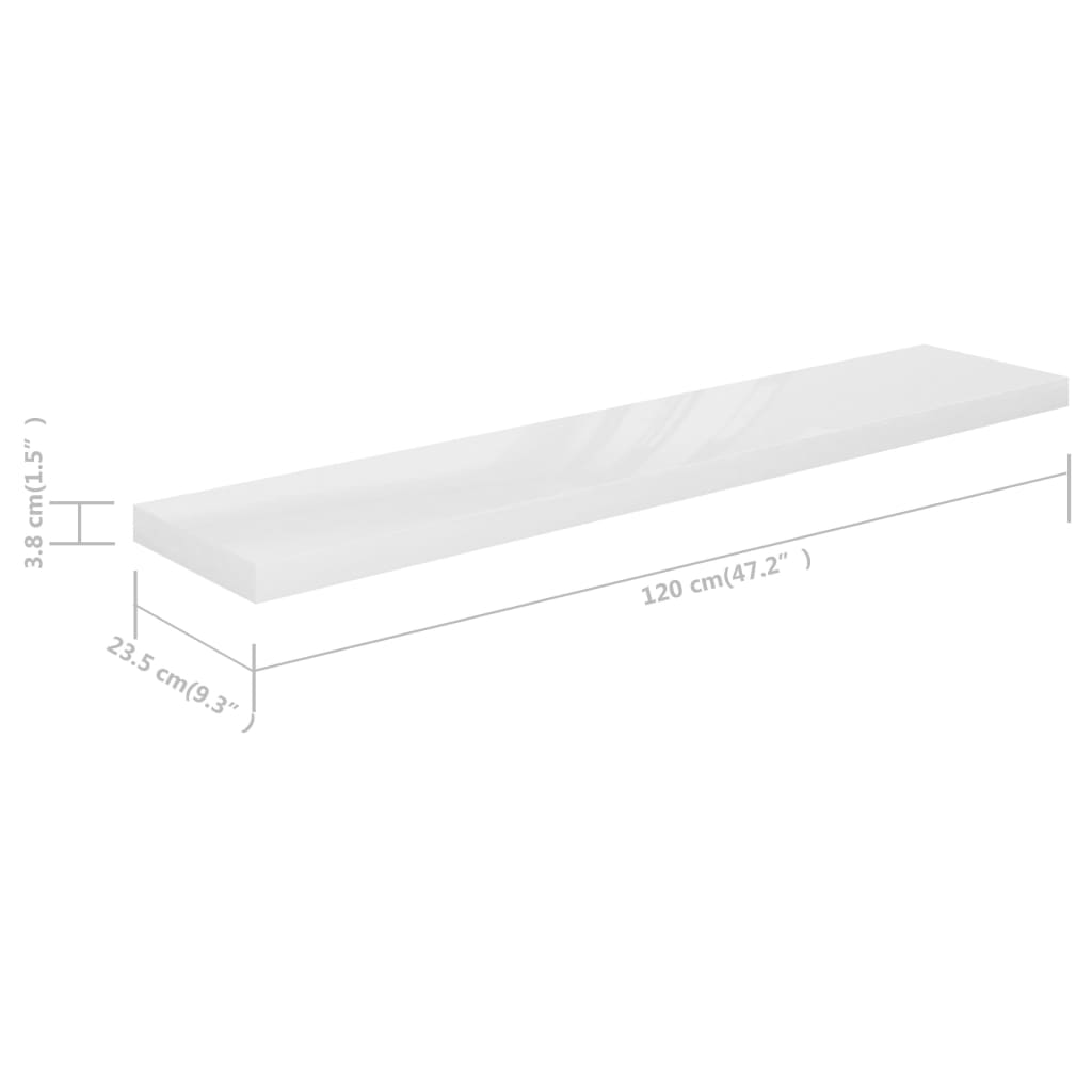 Wall shelves, 2 pcs, white, 120x23.5x3.8cm, MDF
