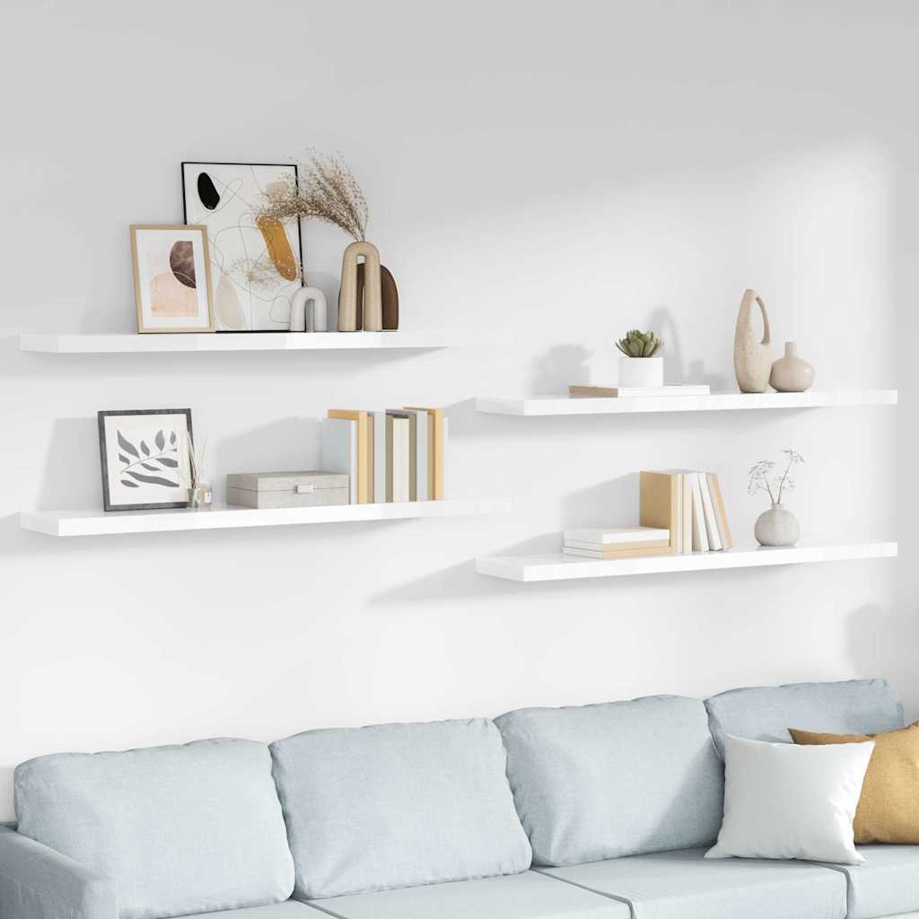 Piekaramie plaukti, 4 gab., balti, 120x23,5x3,8cm, MDF