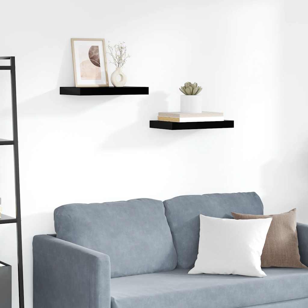 Wall shelves, 2 pcs., black, 40x23x3.8cm, MDF