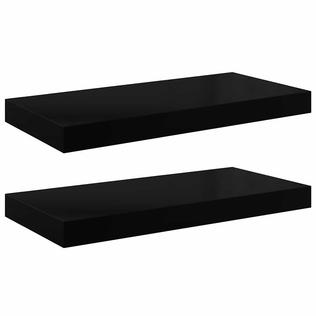 Pakabinamos sieninės lentynos, 2vnt., juodos, 50x23x3,8cm, MDF