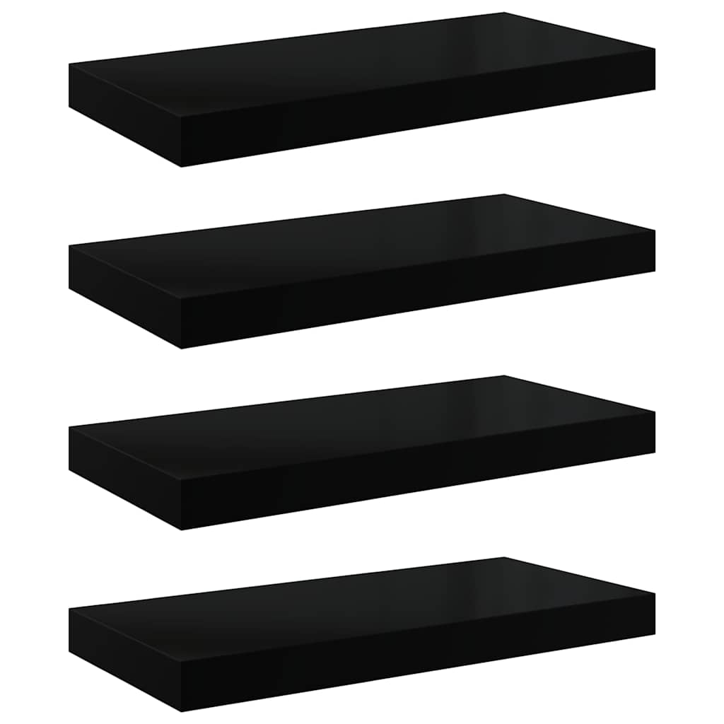 Pakabinamos sieninės lentynos, 4vnt., juodos, 50x23,5x3,8cm, MDF