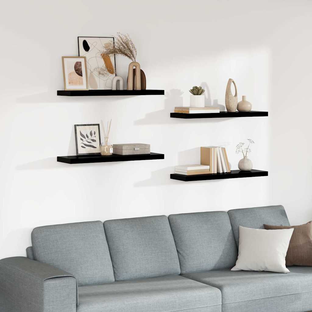 Piekaramie plaukti, 4 gab., melni, 80x23,5x3,8cm, MDF