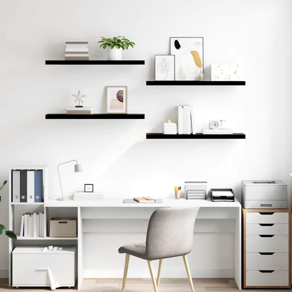Wall shelves, 4 pcs, black, 90x23.5x3.8cm, MDF