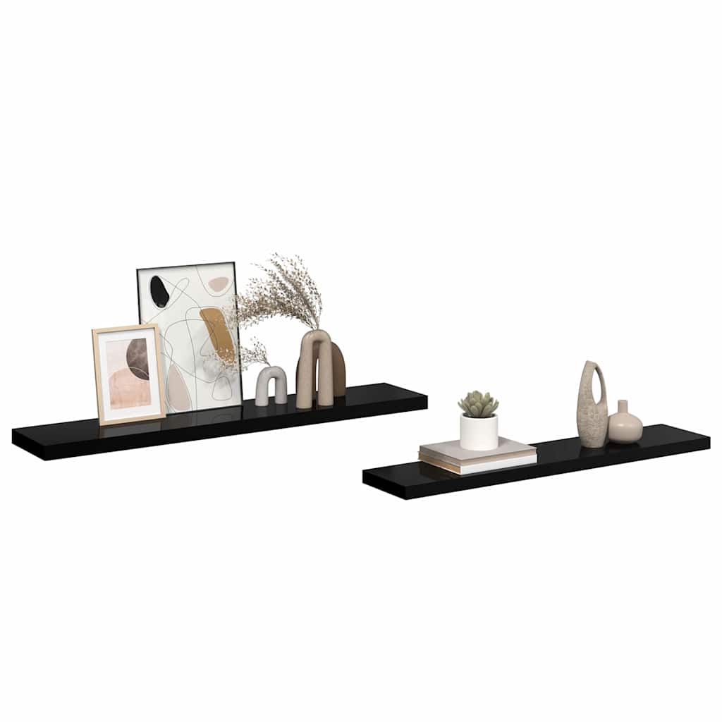 Wall shelves, 2 pcs, black, 120x23.5x3.8cm, MDF