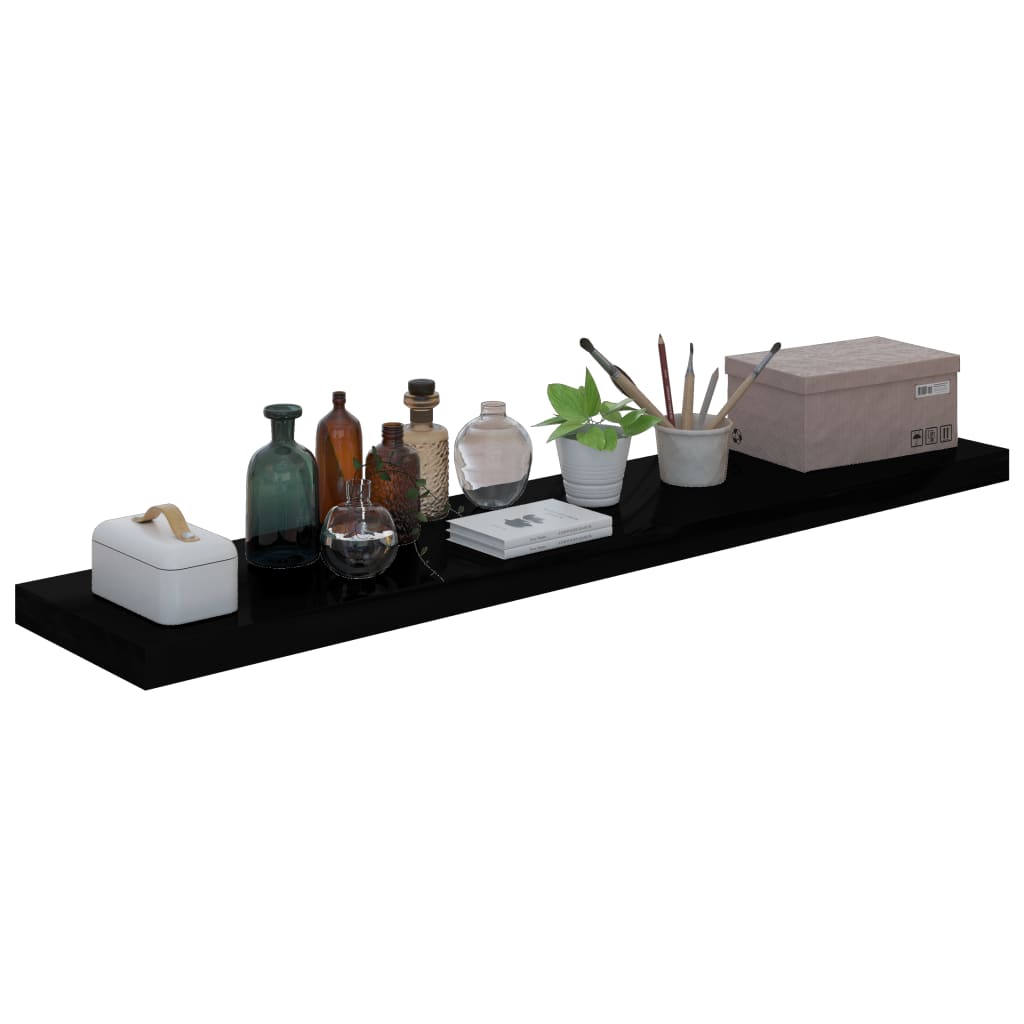 Wall shelves, 2 pcs, black, 120x23.5x3.8cm, MDF