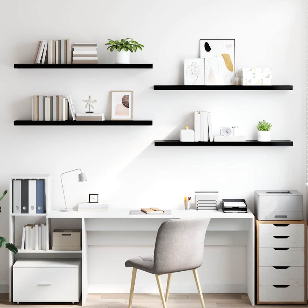 Pakabinamos lentynos, 4vnt., juodos, 120x23,5x3,8cm, MDF