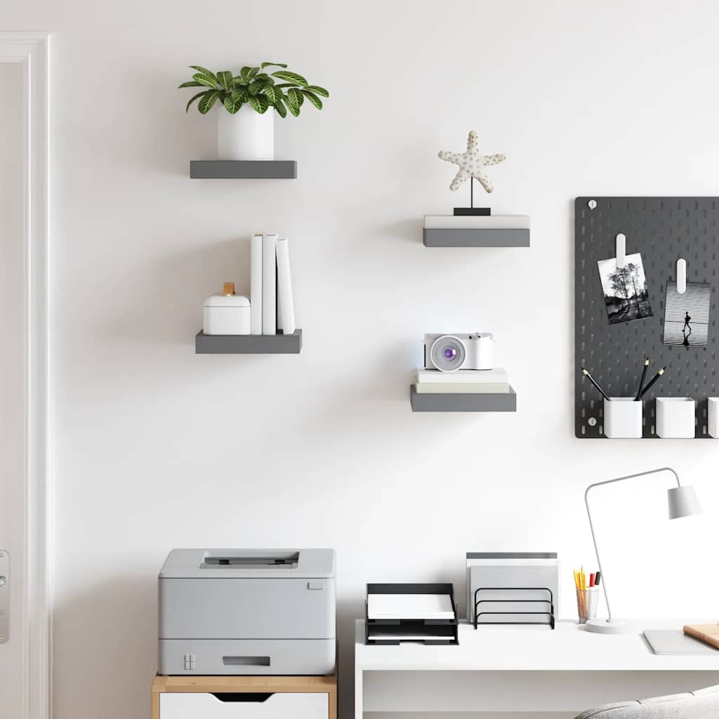 Floating shelves, 4 pcs., grey, 23x23.5x3.8cm, MDF