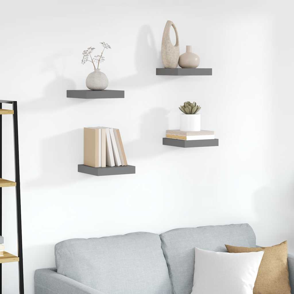 Floating shelves, 4 pcs., grey, 23x23.5x3.8cm, MDF