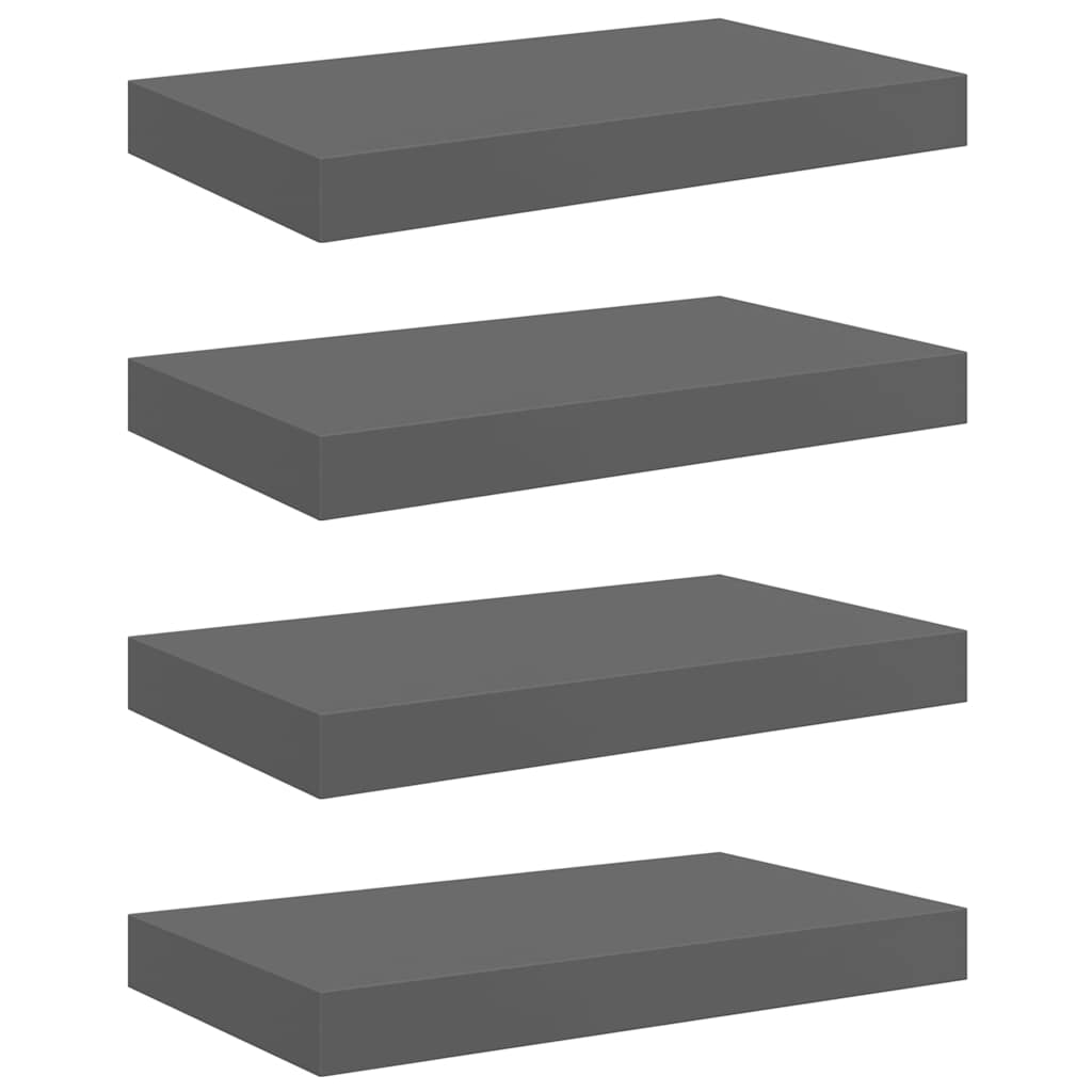 Piekaramie sienas plaukti, 4 gab., pelēki, 40x23x3,8 cm, MDF