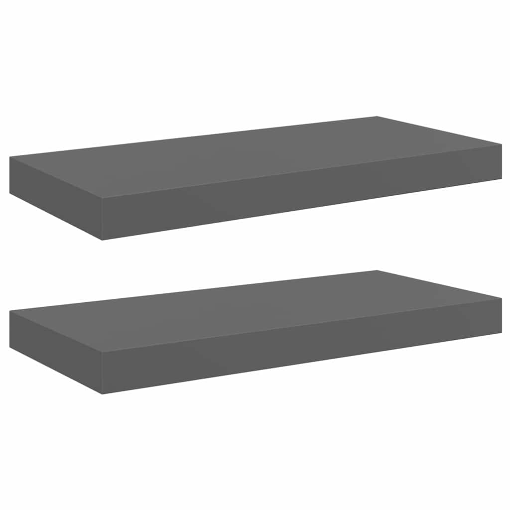 Pakabinamos sieninės lentynos, 2vnt., pilkos, 50x23,5x3,8cm, MDF