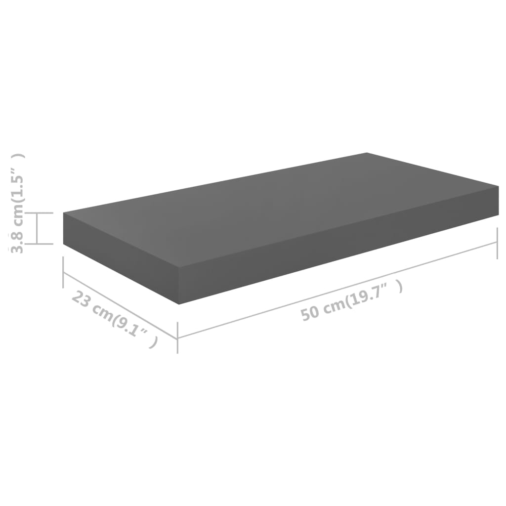 Piekaramie sienas plaukti, 2 gab., pelēki, 50x23x3,8 cm, MDF