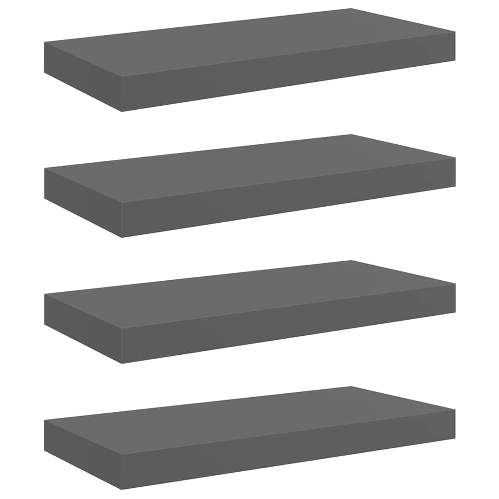 Piekaramie sienas plaukti, 4 gab., pelēki, 50x23x3,8cm, MDF