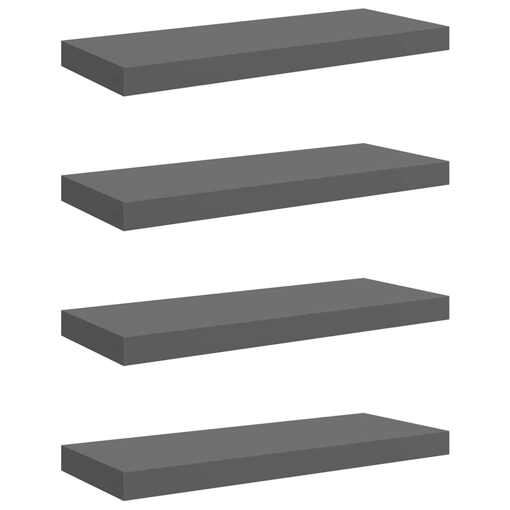 Pakabinamos lentynos, 4vnt., pilkos, 60x23,5x3,8cm, MDF