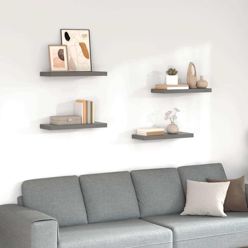 Pakabinamos lentynos, 4vnt., pilkos, 60x23,5x3,8cm, MDF