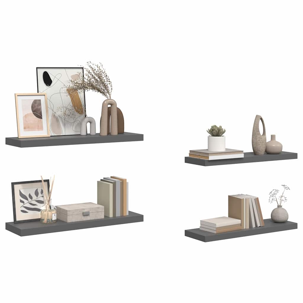 Pakabinamos lentynos, 4vnt., pilkos, 80x23,5x3,8cm, MDF