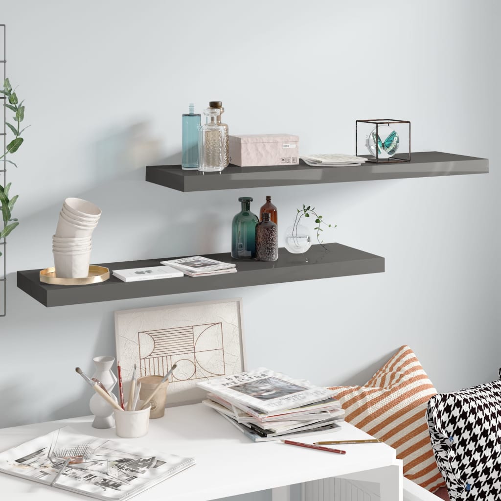 Piekaramie plaukti, 2 gab., pelēki, 90x23,5x3,8cm, MDF