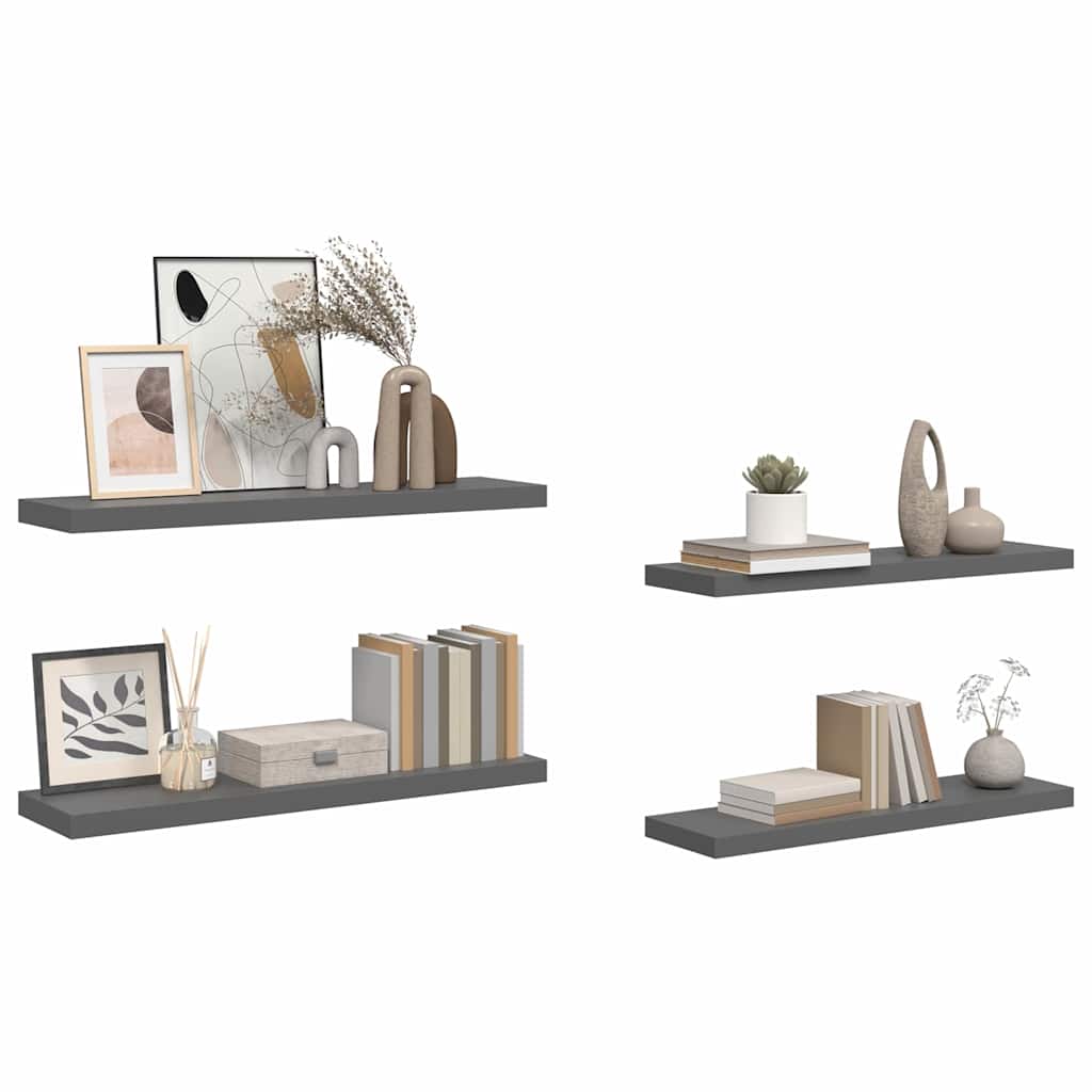 Piekaramie plaukti, 4 gab., pelēki, 90x23,5x3,8cm, MDF