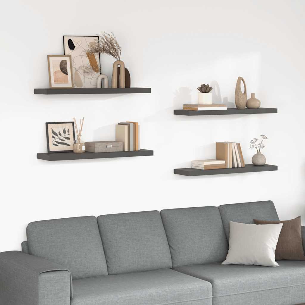 Piekaramie plaukti, 4 gab., pelēki, 90x23,5x3,8cm, MDF