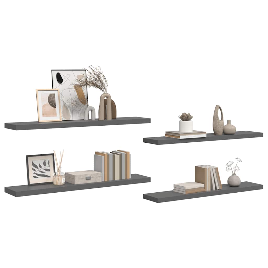 Wall shelves, 4 pcs., grey, 120x23.5x3.8cm, MDF