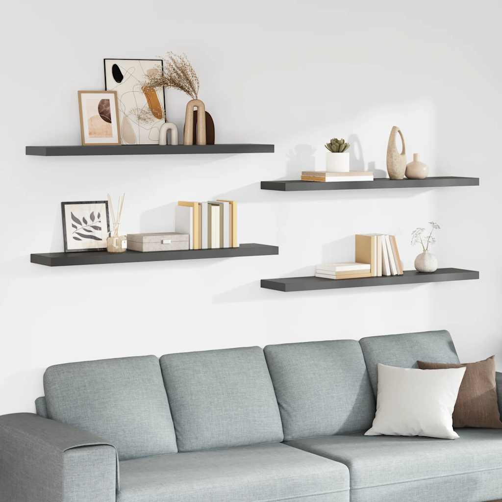 Wall shelves, 4 pcs., grey, 120x23.5x3.8cm, MDF
