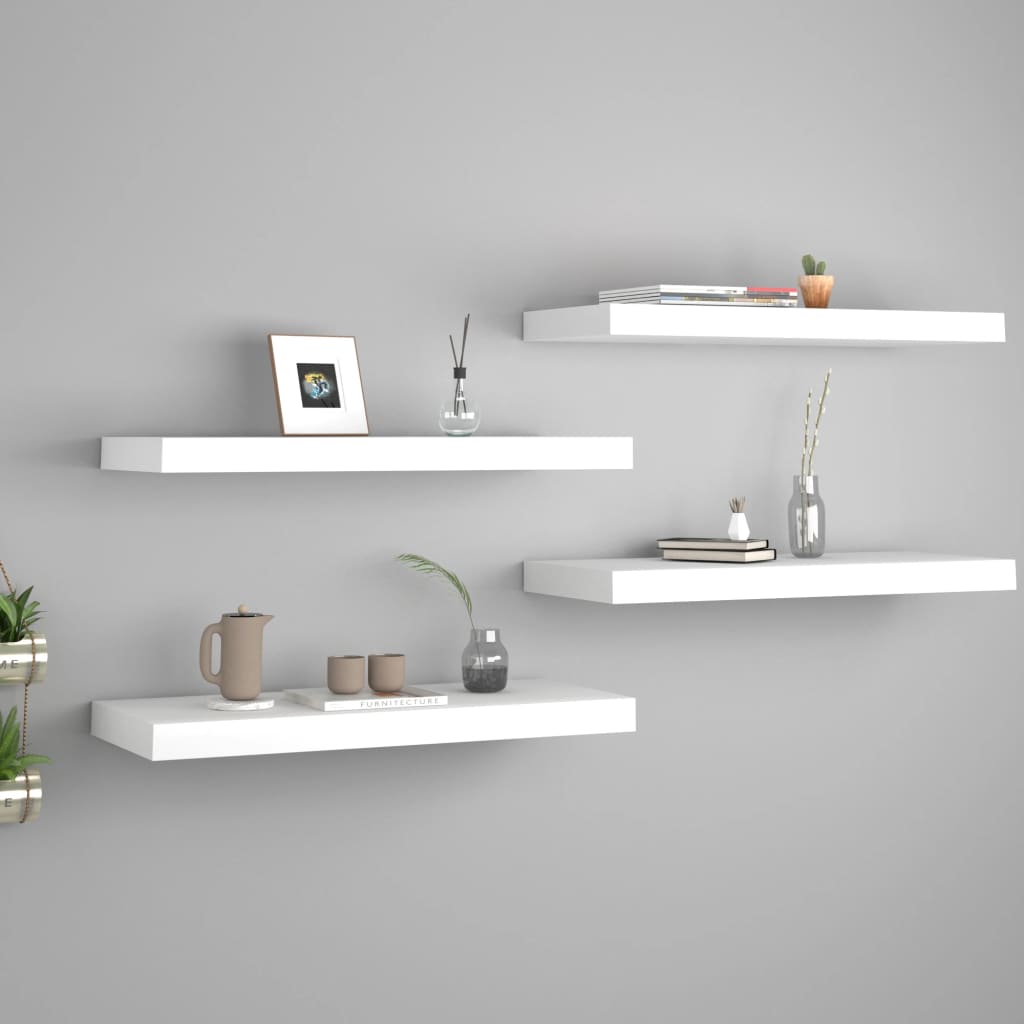 Wall shelves, 4 pcs., white, 60x23.5x3.8cm, MDF