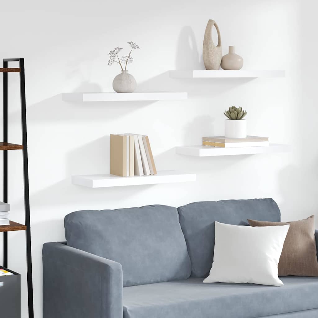 Wall shelves, 4 pcs., white, 60x23.5x3.8cm, MDF