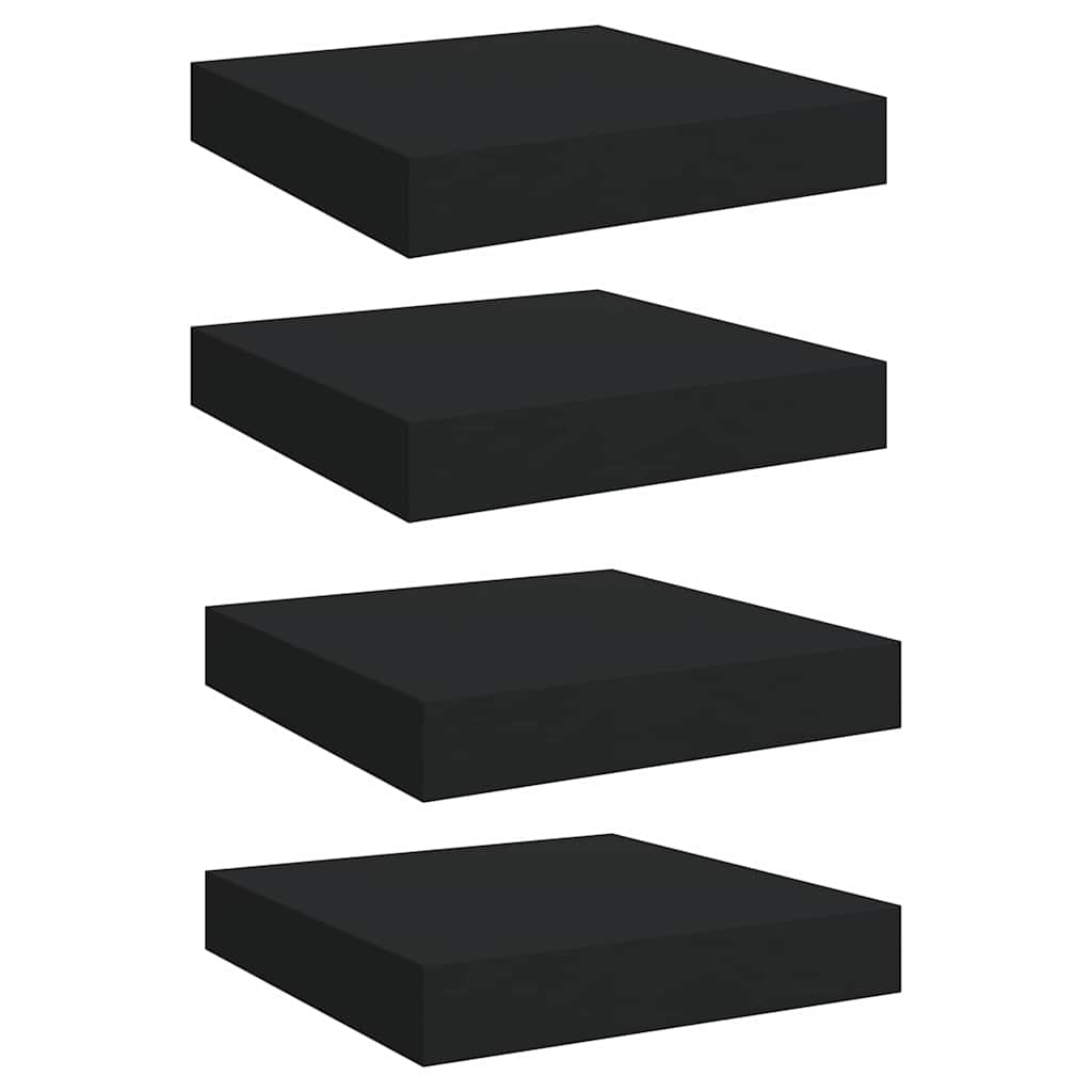 Pakabinamos lentynos, 4vnt., juodos, 23x23,5x3,8cm, MDF
