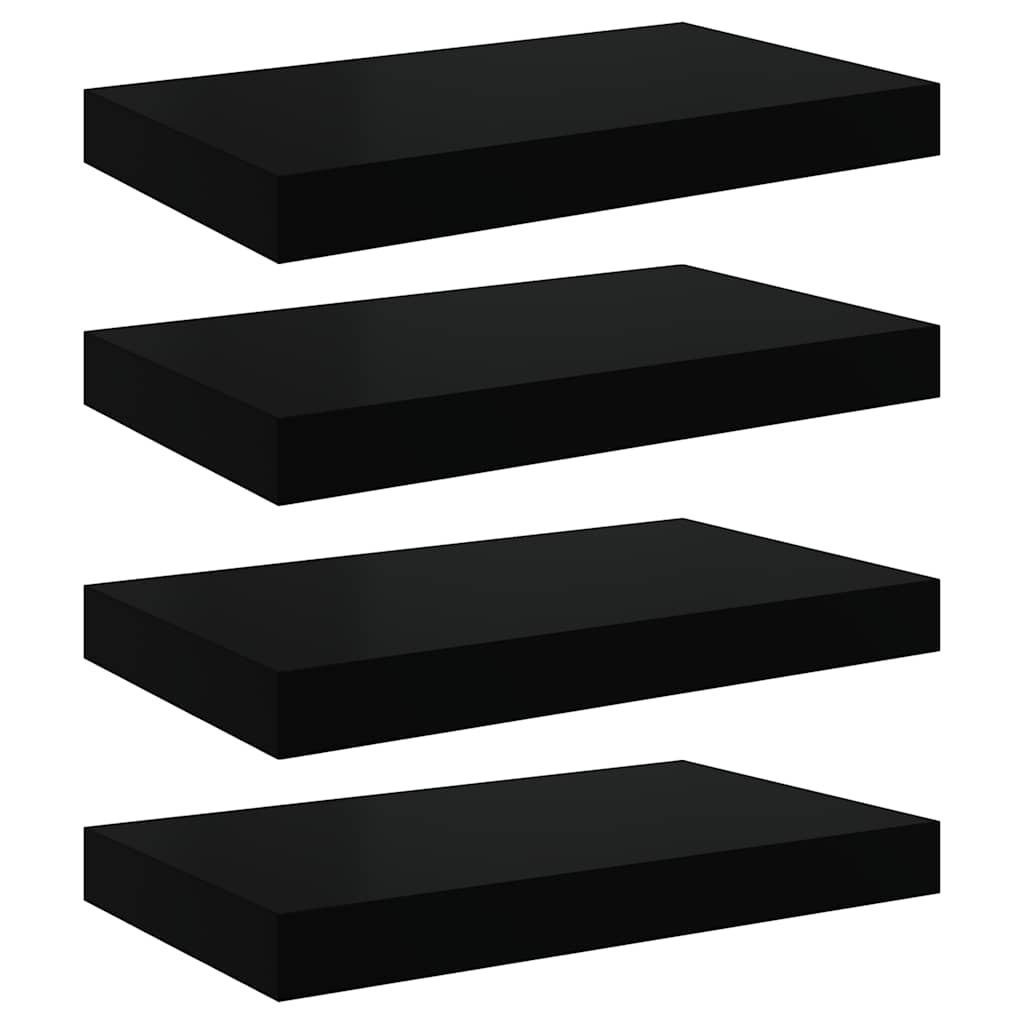 Piekaramie sienas plaukti, 4 gab., melni, 40x23x3,8cm, MDF