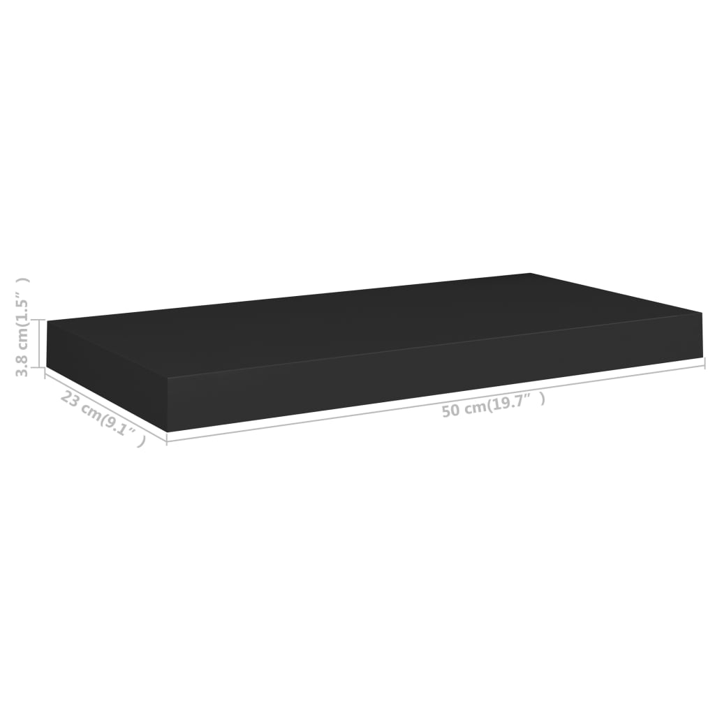 Pakabinamos sieninės lentynos, 2vnt., juodos, 50x23x3,8cm, MDF