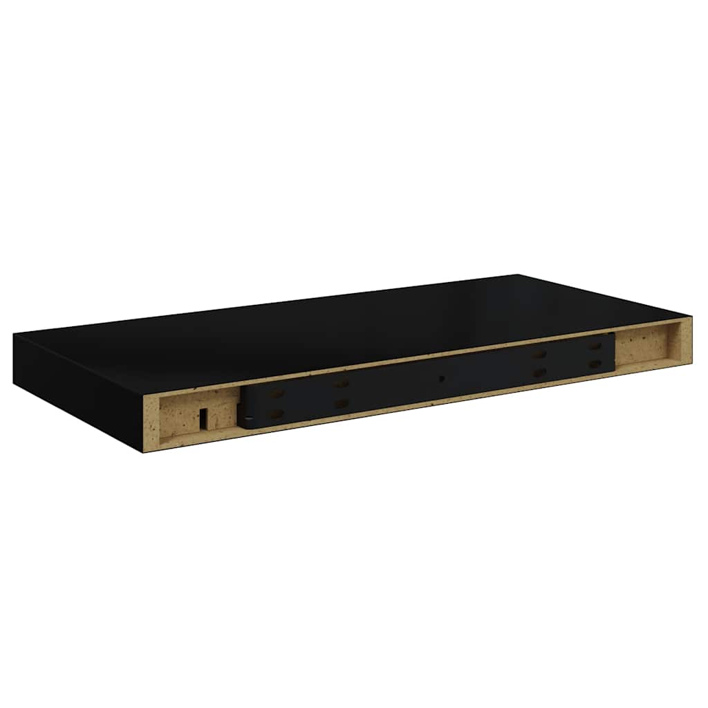 Pakabinamos sieninės lentynos, 2vnt., juodos, 50x23x3,8cm, MDF