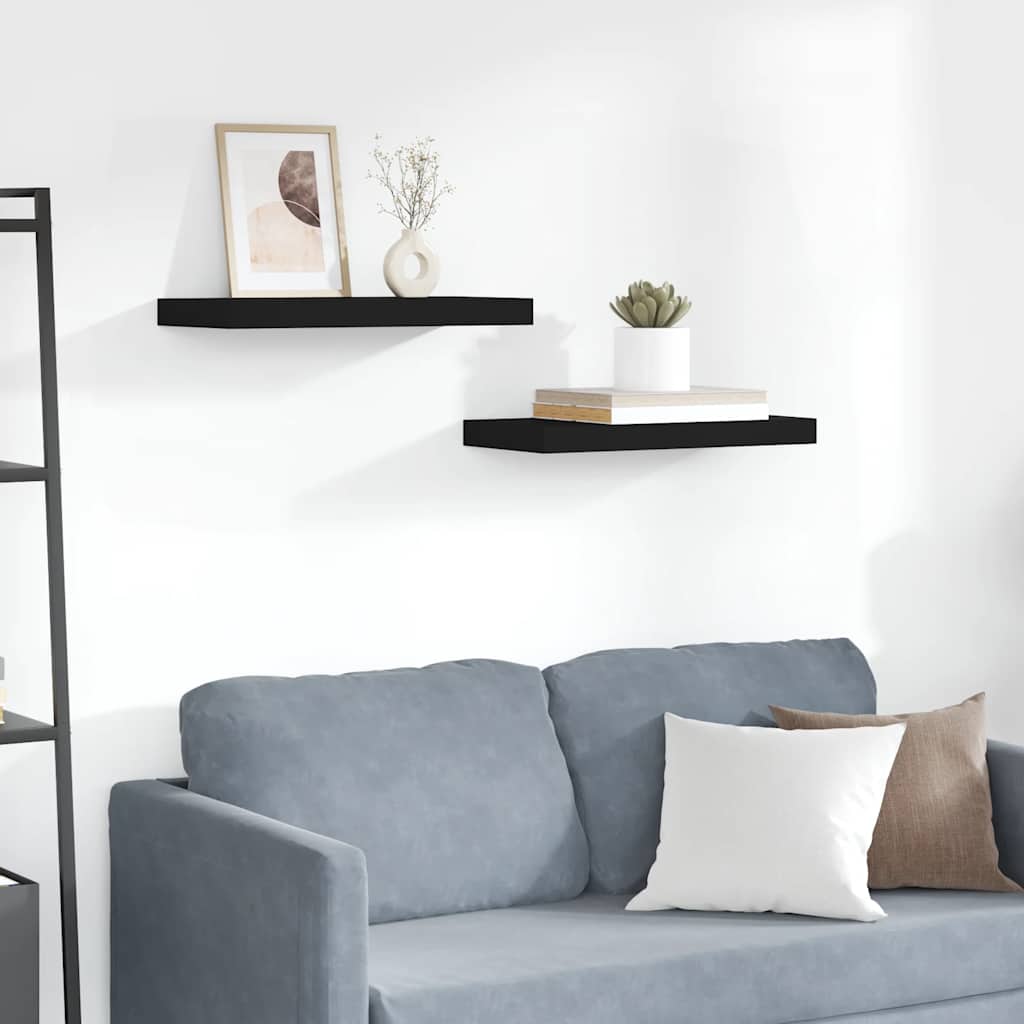 Pakabinamos sieninės lentynos, 2vnt., juodos, 50x23x3,8cm, MDF