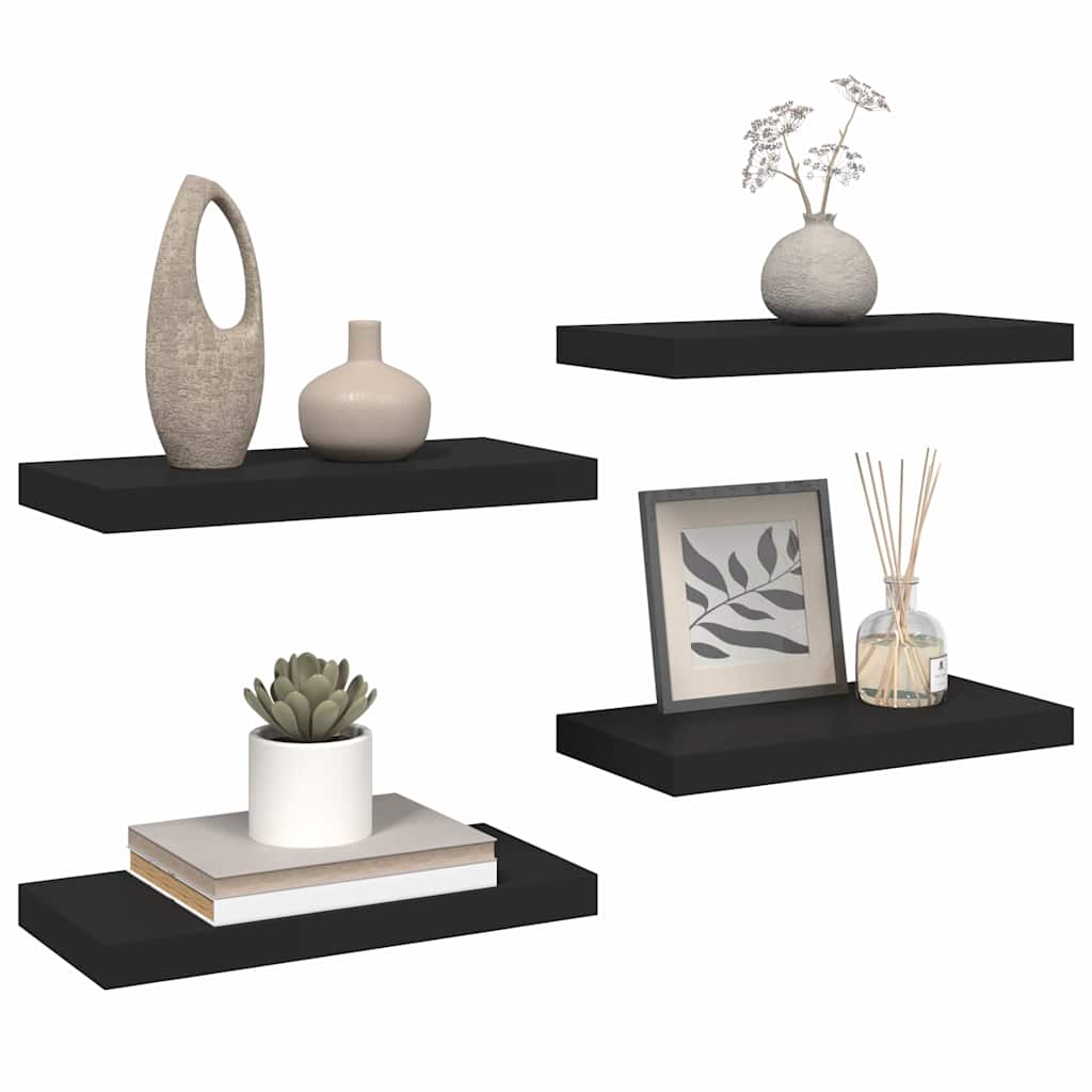 Piekaramie sienas plaukti, 4 gab., melni, 50x23x3,8 cm, MDF