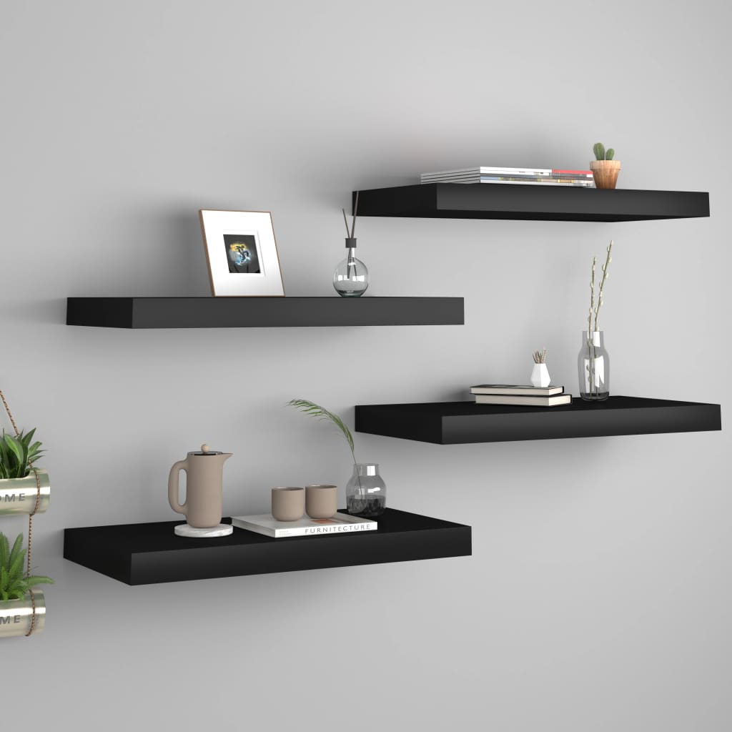 Piekaramie sienas plaukti, 4 gab., melni, 50x23x3,8 cm, MDF