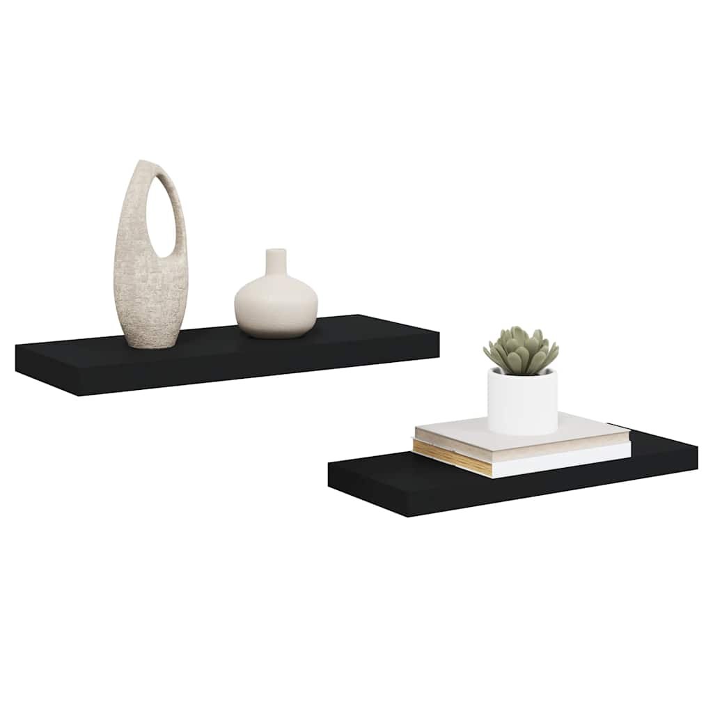 Wall shelves, 2 pcs., black, 60x23.5x3.8cm, MDF