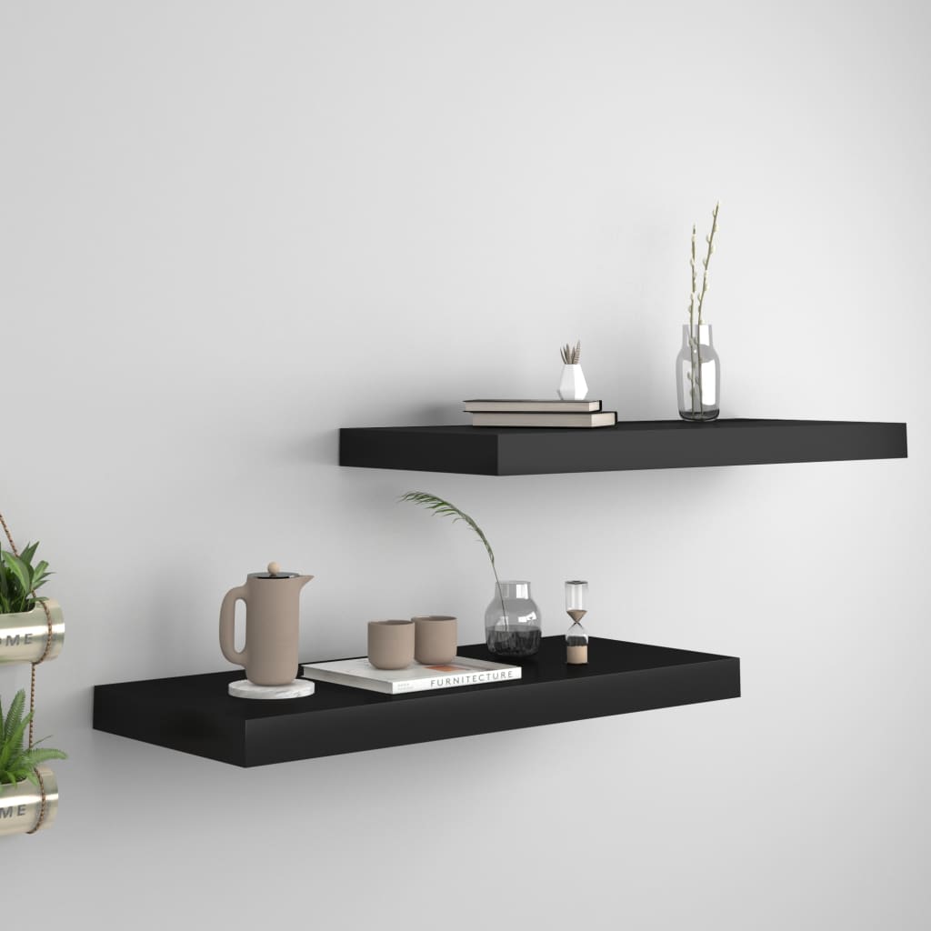 Wall shelves, 2 pcs., black, 60x23.5x3.8cm, MDF