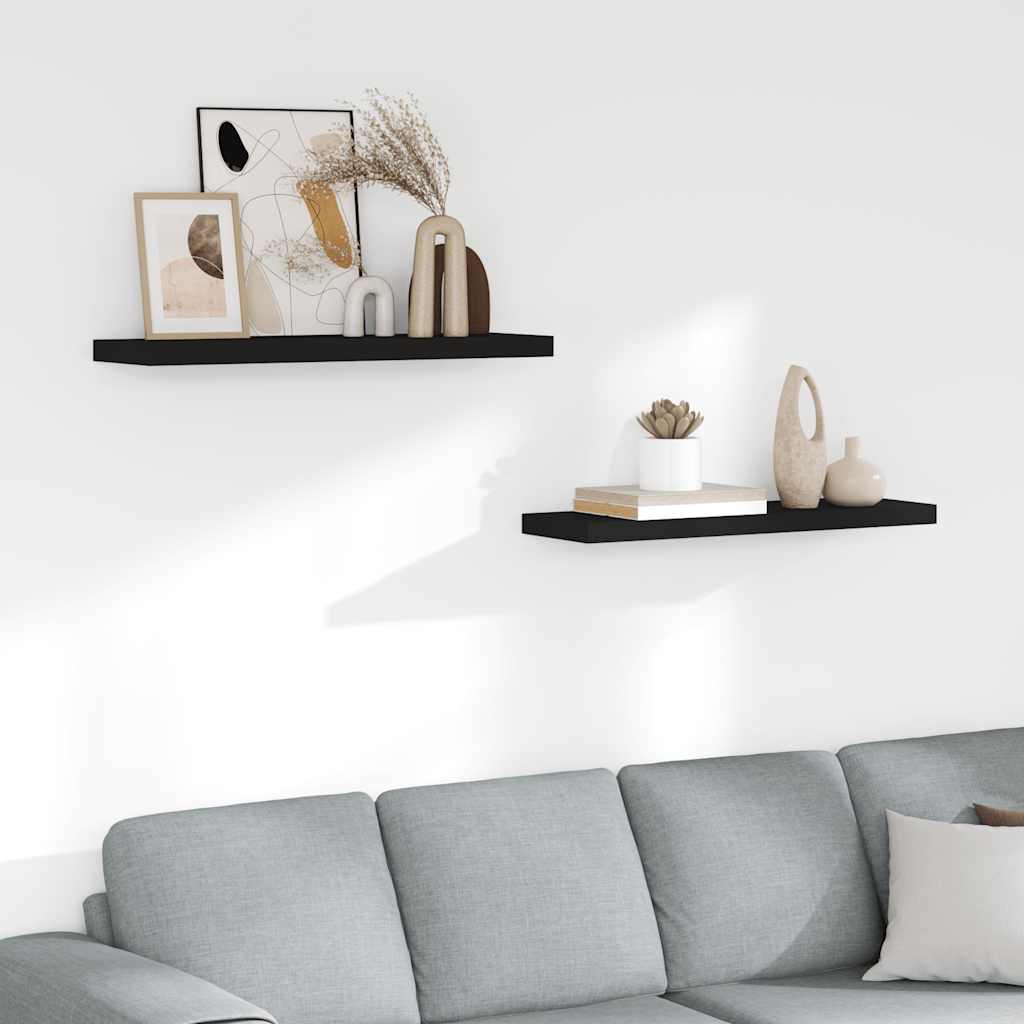 Wall shelves, 2 pcs., black, 80x23.5x3.8cm, MDF