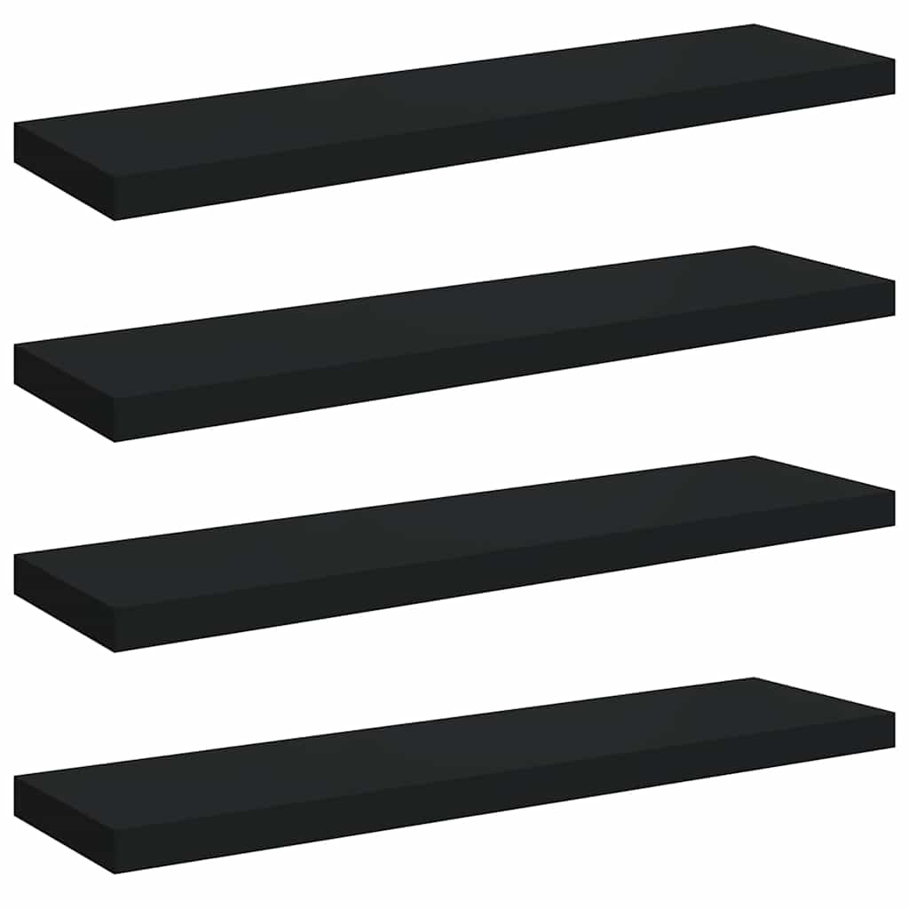 Pakabinamos lentynos, 4vnt., juodos, 90x23,5x3,8cm, MDF