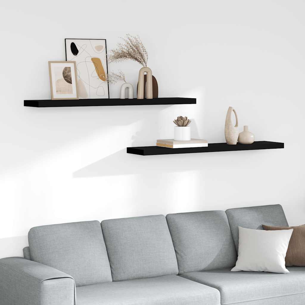 Piekārtoti plaukti, 2 gab., melni, 120x23,5x3,8 cm, MDF