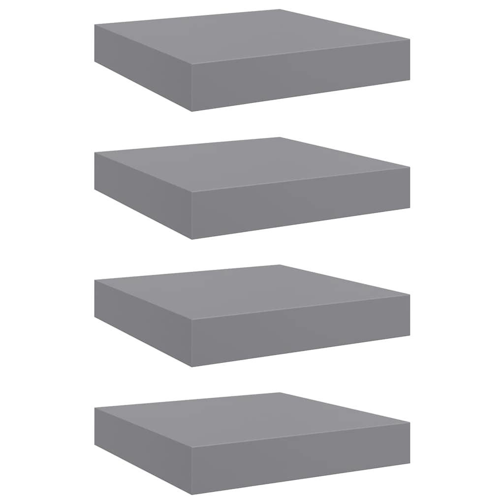 Floating shelves, 4 pcs., grey, 23x23.5x3.8cm, MDF